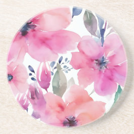 Floral Blossoms | Watercolor Pink Flowers Painted Getränkeuntersetzer