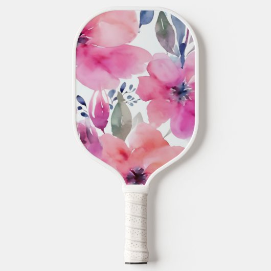 Floral Blossoms | Watercolor Pink Flowers Painted Pickleball Schläger (Vorderseite)