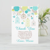 Floral Blue and Green Bridal Shower  Dankeskarte (Stehend Vorderseite)