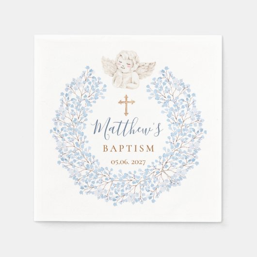 Floral Blue Baby Angel Cross Serviette (Vorderseite)