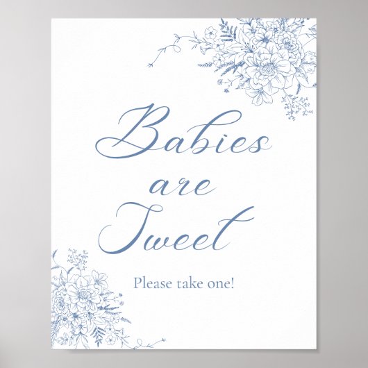 Floral Blue Baby Dusche Gefallen Poster (Vorne)