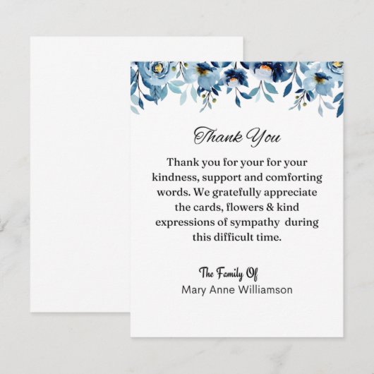 Floral Blue Beerdigung Danke Karte (Vorne/Hinten)