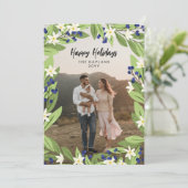 Floral Blue Berries Greenery Frame Happy Holidays Feiertagskarte (Stehend Vorderseite)