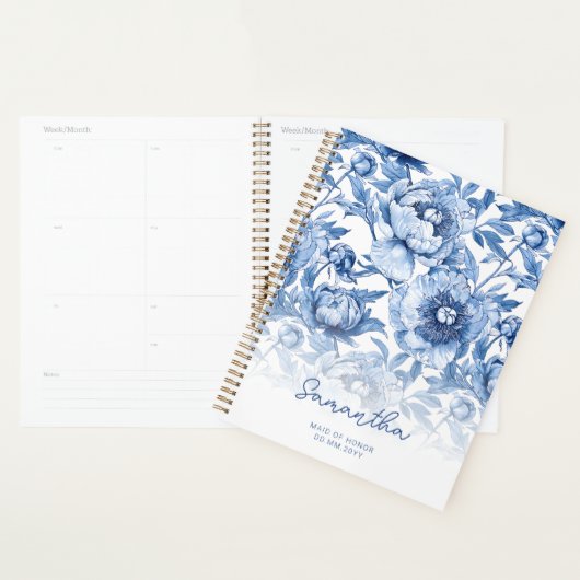 Floral Blue Blume Muster Script-Trauzeugin Planer (Anzeige)