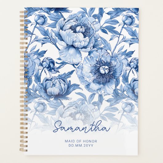 Floral Blue Blume Muster Script-Trauzeugin Planer (Vorderseite)