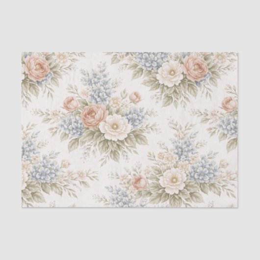 Floral Blue Blush Garden Bouquet Pattern Seidenpapier (Vorderseite)