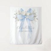 Floral Blue Bow Baby Boy Shower Wandteppich (Vorderseite)