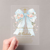 Floral Blue Bow First Holy Communion Girl Acryleinladungen (Insitu (Handheld))
