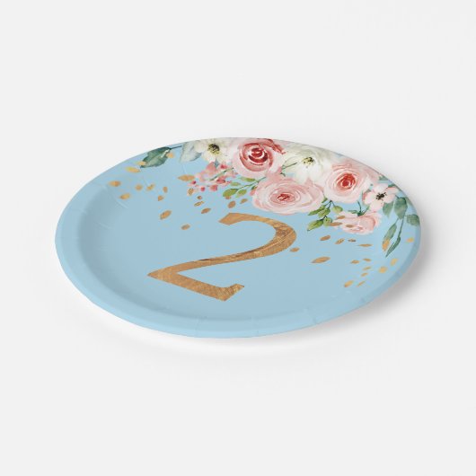 Floral Blue Boy Paper Plate Pappteller (Schrägansicht)
