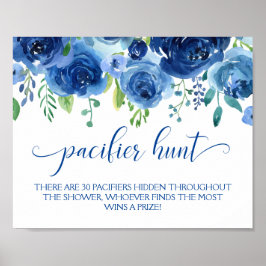Floral Blue Boy Schnuller Hunt Baby Showspiel Poster