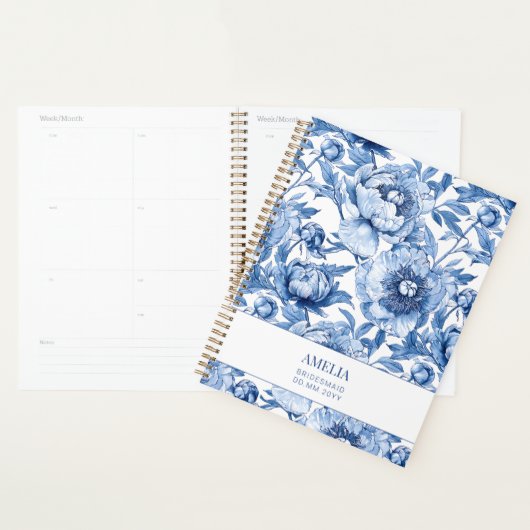 Floral Blue Chinoiserie Blume Custom Bridesmaid Planer (Anzeige)