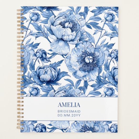 Floral Blue Chinoiserie Blume Custom Bridesmaid Planer (Vorderseite)