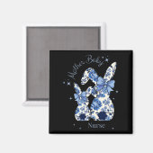 Floral Blue Coquette Bow Bunny Ostermütte von Magnet (Vorderseite/Rückseite)