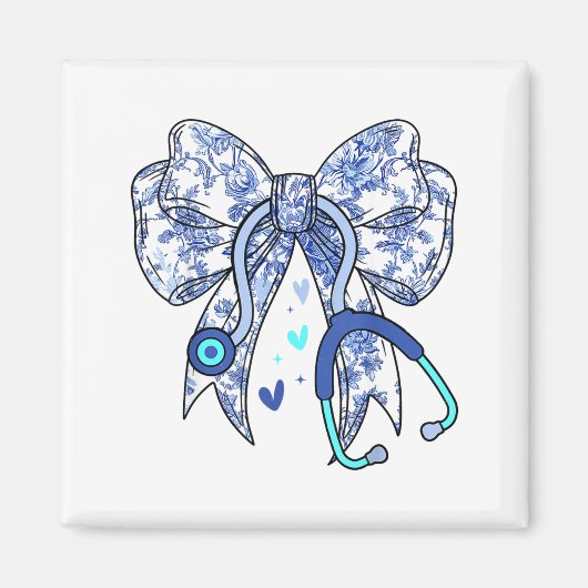 Floral Blue Coquette Bow Nurse Stethoscope Medical Magnet (Vorne)