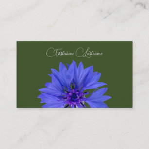 Floral blue cornflower calligraphy dark green visitenkarte