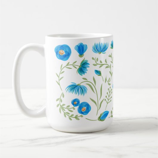 Floral blue folk art pattern kaffeetasse (Links)