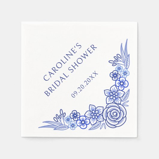 Floral Blue Französisches Brautparty Serviette (Vorderseite)