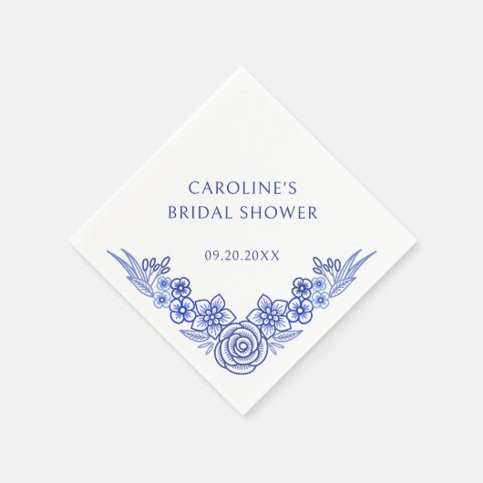 Floral Blue Französisches Brautparty Serviette (Ecke)