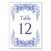 Floral Blue French Wedding Tischnummer (Vorderseite)