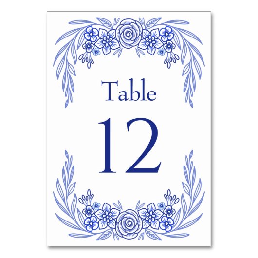 Floral Blue French Wedding Tischnummer (Vorderseite)