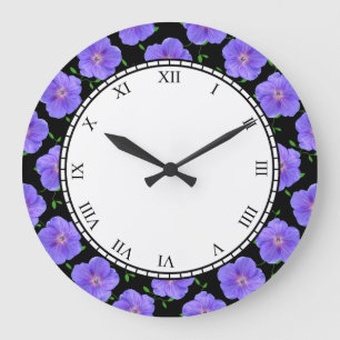 Floral Blue Garden Flowers Roman Digits Große Wanduhr