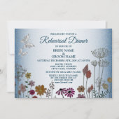 Floral Blue Glitter Wedding Rehearsal Dinner Party Einladung (Vorderseite)