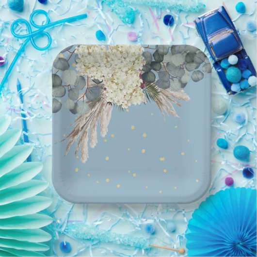 Floral Blue Gold Elegante Pappteller (Party)