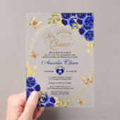 Floral Blue Gold Tiara Butterfly Mis Quinceañera Acryleinladungen (Insitu (Handheld))