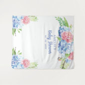 Floral Blue Hydrangea Babydusche Hintergrund Wandteppich (Vorderseite (Horizontal))