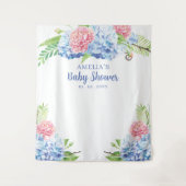 Floral Blue Hydrangea Babydusche Hintergrund Wandteppich (Vorderseite)