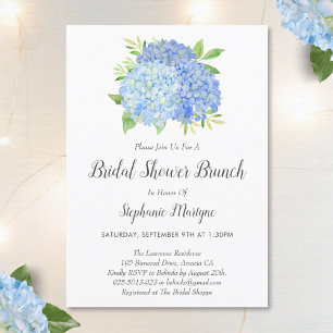 Floral Blue Hydrangea Bouquet Brautparty Brunch Einladung