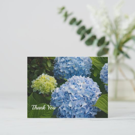 Floral Blue Hydrangea Foto Vielen Dank Postkarte (Stehend Vorderseite)