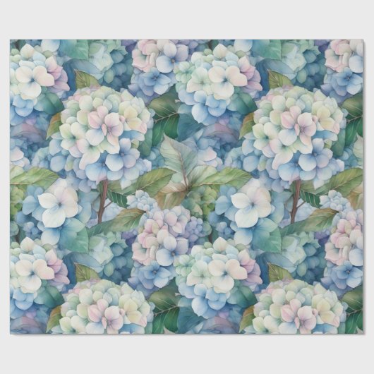 Floral Blue Hydrangea Wassercolor Geschenkpapier (Flach)