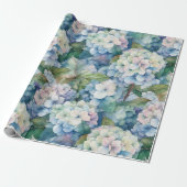 Floral Blue Hydrangea Wassercolor Geschenkpapier (Ungerollt)