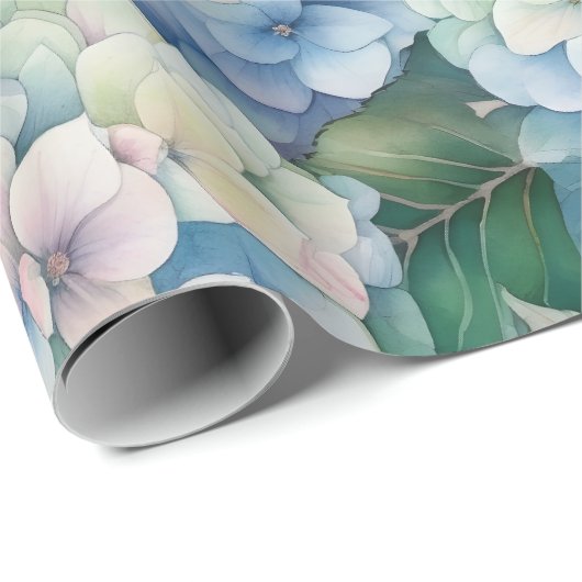 Floral Blue Hydrangea Wassercolor Geschenkpapier (Rolleneckpunkt)