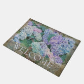Floral Blue Hydrangea Willkommen 18" x 24" Fußmatte (Schrägansicht)