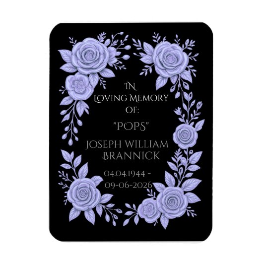FLORAL BLUE. IN LOVING MEMORY KEEPSAKE, CARD MAGNET (Vertikal)
