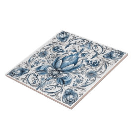 Floral Blue Indigo Azulejo Tiles Fliese