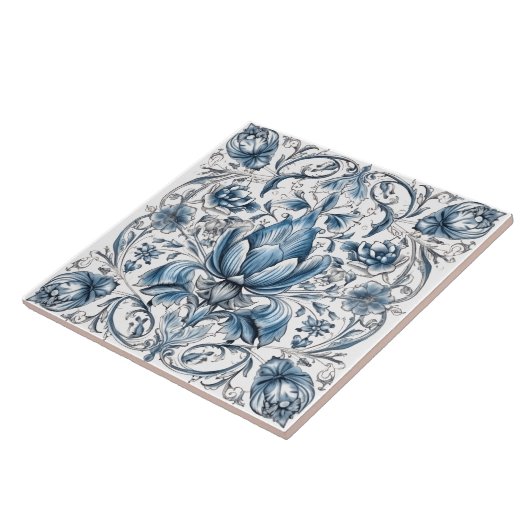 Floral Blue Indigo Azulejo Tiles Fliese (Seite)