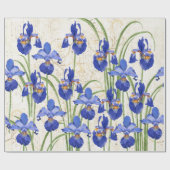 Floral Blue Iris Gold Damask Geschenkpapier (Flach)