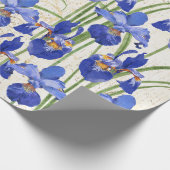 Floral Blue Iris Gold Damask Geschenkpapier (Ecke)