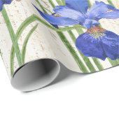 Floral Blue Iris Gold Damask Geschenkpapier (Rolleneckpunkt)