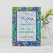 Floral Blue Irises Van Gogh Wedding Calligraphy Einladung (Stehend Vorderseite)