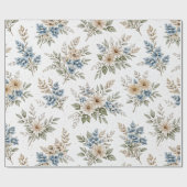 Floral Blue Ivory Meadow Pattern Geschenkpapier (Flach)