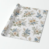 Floral Blue Ivory Meadow Pattern Geschenkpapier (Ungerollt)