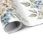 Floral Blue Ivory Meadow Pattern Geschenkpapier (Rolleneckpunkt)