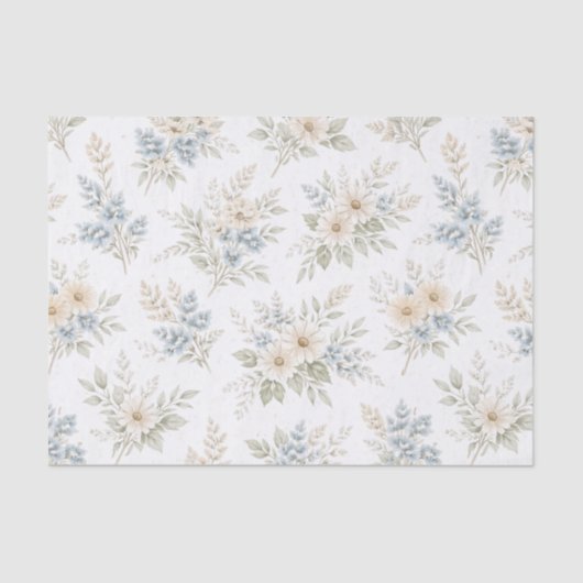 Floral Blue Ivory Meadow Pattern Seidenpapier (Vorderseite)