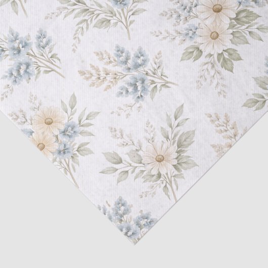 Floral Blue Ivory Meadow Pattern Seidenpapier (Ausschnitt)