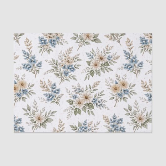 Floral Blue Ivory Meadow Pattern Seidenpapier (Vorderseite)
