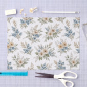 Floral Blue Ivory Meadow Pattern Seidenpapier (Handwerk)